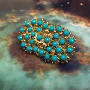VTG Turqoise Blue and Gold Brooch